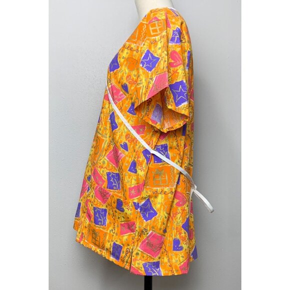 Jasco Uniform Womens Size M V-Neck Scrub Top Vibrant Holiday Geometric French - Picture 2 of 16